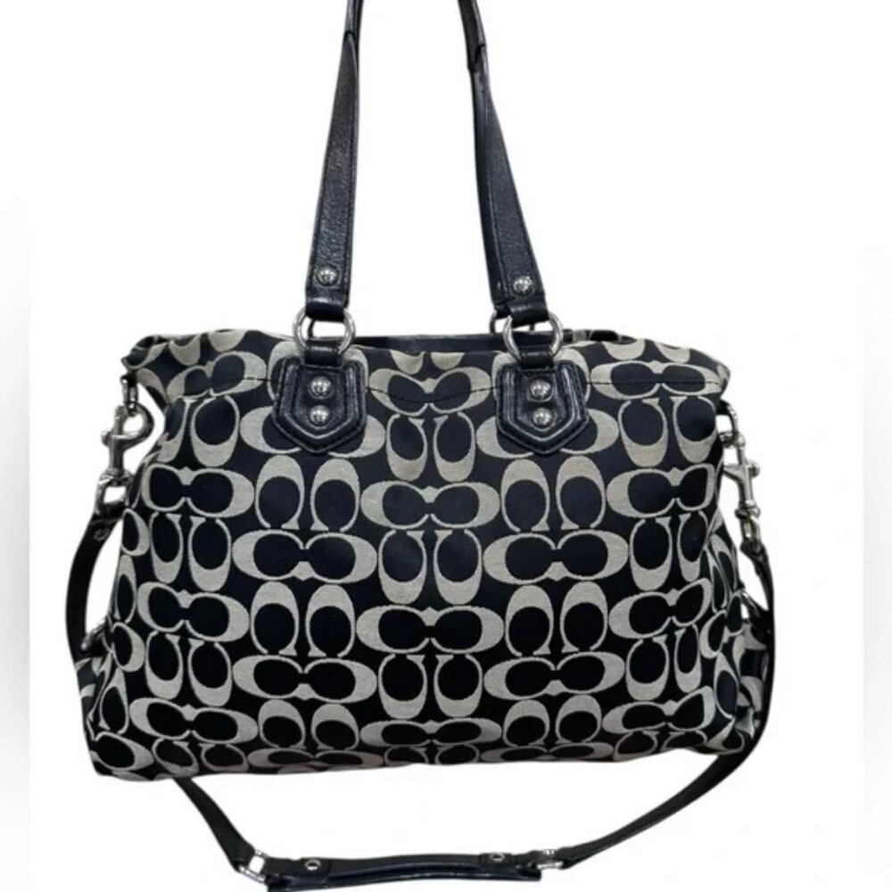 Coach Ashley Black and Cream Signature Pleated Satchel Tote Bag F19244 - Picture 4 of 13